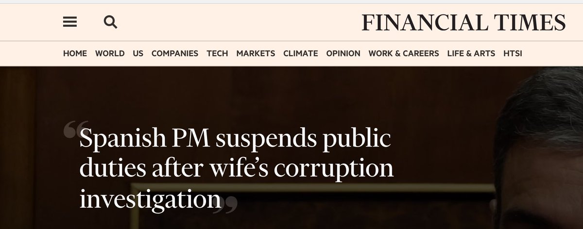 La prensa internacional se hace eco del anuncio de Pedro Sánchez: “Suspende sus deberes públicos tras la investigación a su mujer por corrupción”.