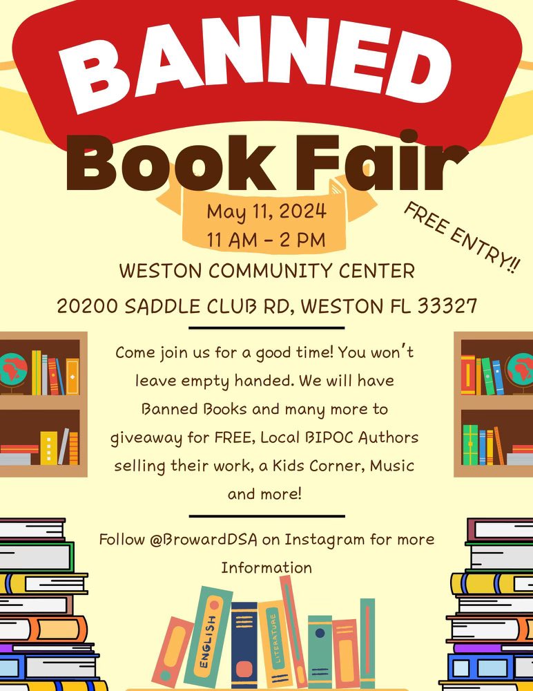 Our Banned Book Fair is right around the corner! Have you RSVP yet? actionnetwork.org/events/broward… ••• DSA browardcounty soflo readbannedbooks Weston