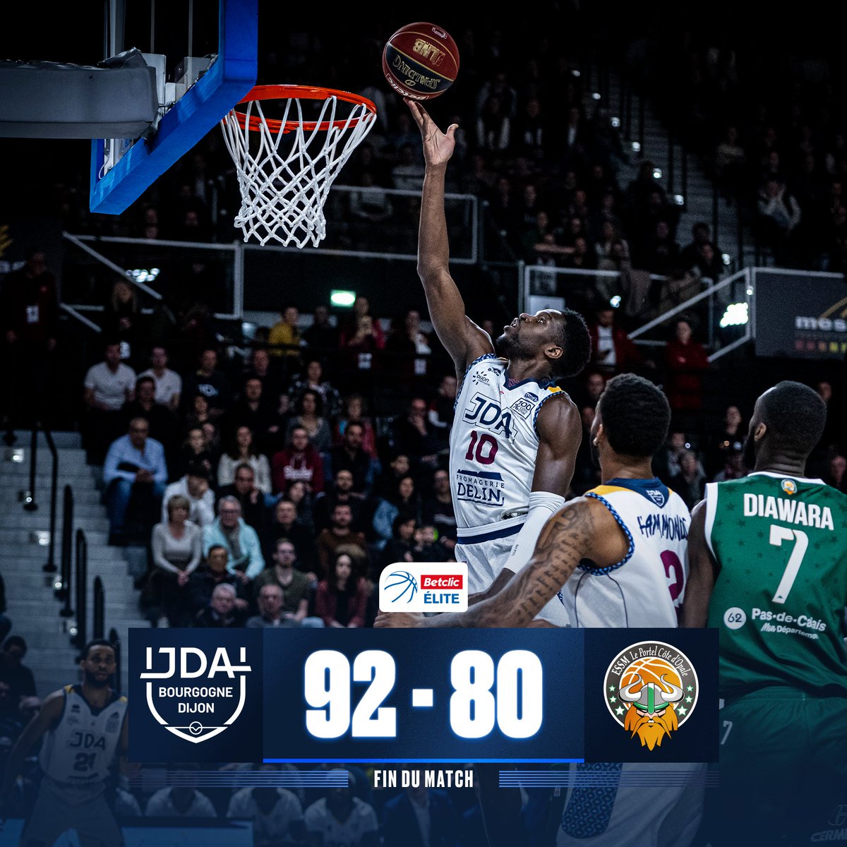 Betclic_ELITE's tweet photo. Maintien assuré pour la @jdadijonbasket 💪

🔜 Focus désormais sur la finale de Coupe de France 🏆🇫🇷 (samedi face à Strasbourg)

#BetclicELITE https://t.co/CYlErsQHbj