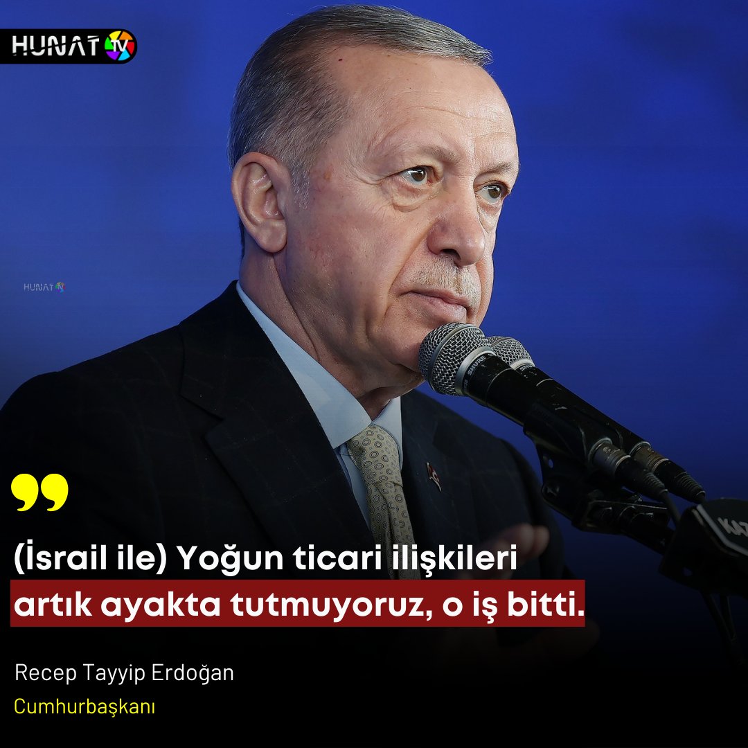 ⚫️ 'O iş bitti' Cumhurbaşkanı Recep Tayyip Erdoğan, Türkiye ile İsrail arasındaki ikili ilişkiler için, 'Yoğun ticari ilişkileri artık ayakta tutmuyoruz, o iş bitti' dedi. #Kayseri
