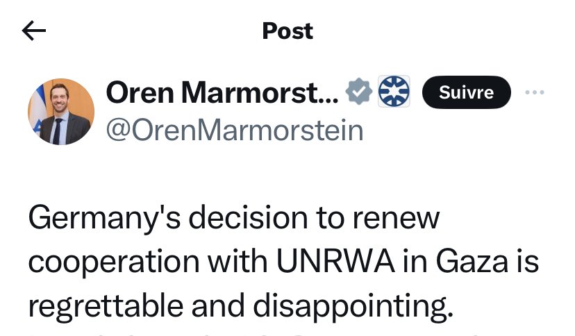 Le porte-parole du régime génocidaire est très énervé de l’annonce de la reprise par l’Allemagne du financement de l’UNWRA , l’organisme de l’ONU en charge de l’aide aux Palestiniens. #GazaGenocide #IsraelLies * je ne publie pas le reste du tweet , de la propagande.