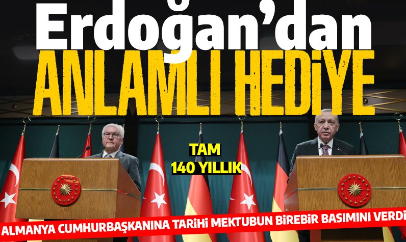 Cumhurbaşkanı Erdoğan'dan Almanya Cumhurbaşkanı Steinmeier'e anlamlı hediye: O mektubun birebir basımını verdi trhaber.com/gundem/cumhurb…