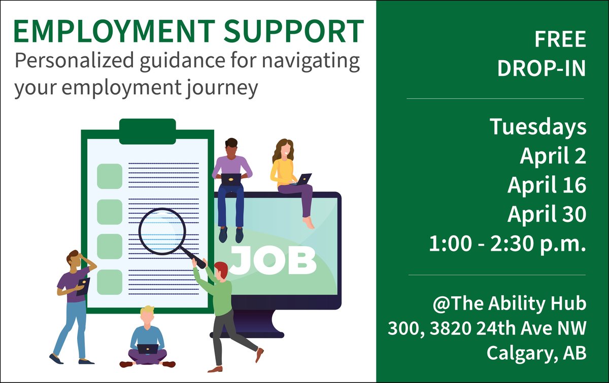 Join us Tues Apr 30 1-2:30 pm for 1:1 job-related coaching. A free, drop-in workshop where autistic & neurodivergent ppl can get resources, gain valuable insights, and enhance their confidence and career prospects. In-person only - 300, 3820 24 Ave NW. sinneavefoundation.org/event/free-dro…