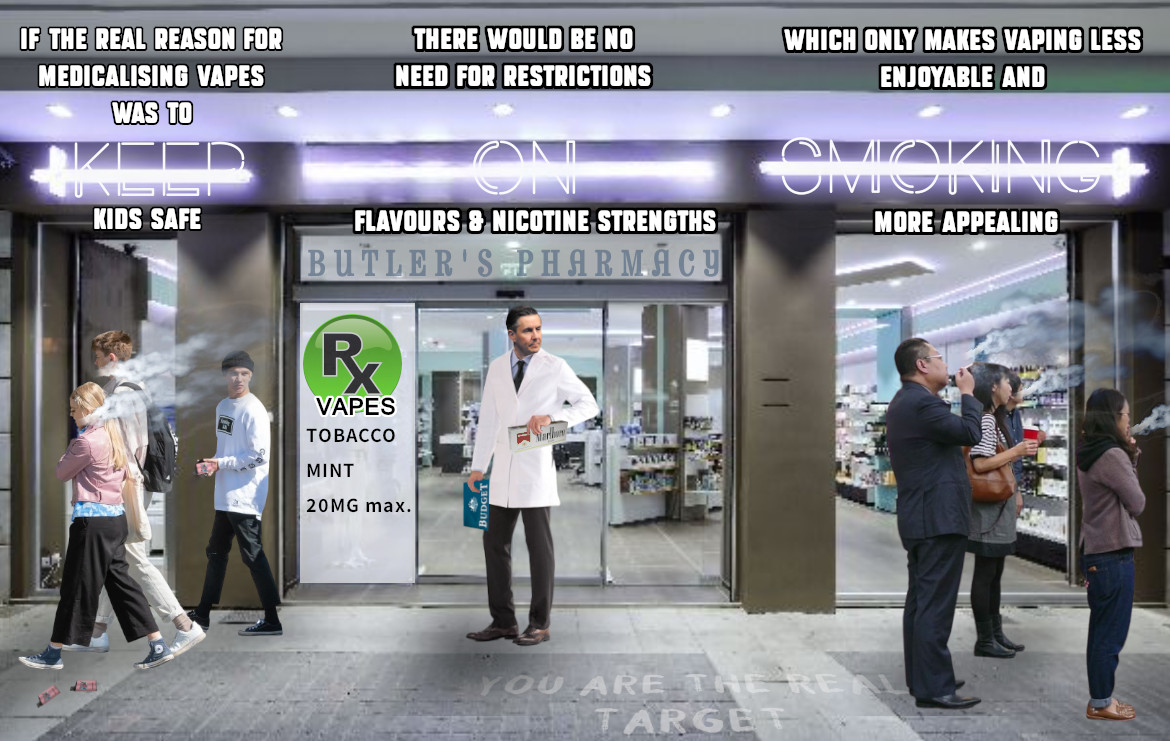 Why would the Australian Government, after installing a prescription barrier to #vapes, further degrade the appeal of vaping by restricting flavours & nicotine strengths? Those restrictions are proof the medicalisation of vapes is NOT about protecting kids.