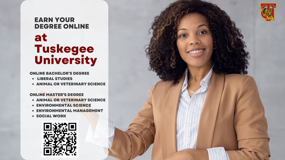 Earn Your Degree Online at Tuskegee University
Learn more information here. youtube.com/watch?v=PrsUAe…  
#OneTuskegee #ODEOL #TuskegeeUniversity #TU #NowHiring #HBCU #OnlineDegree #EarningPotential #DistanceLearning #HigherEducation