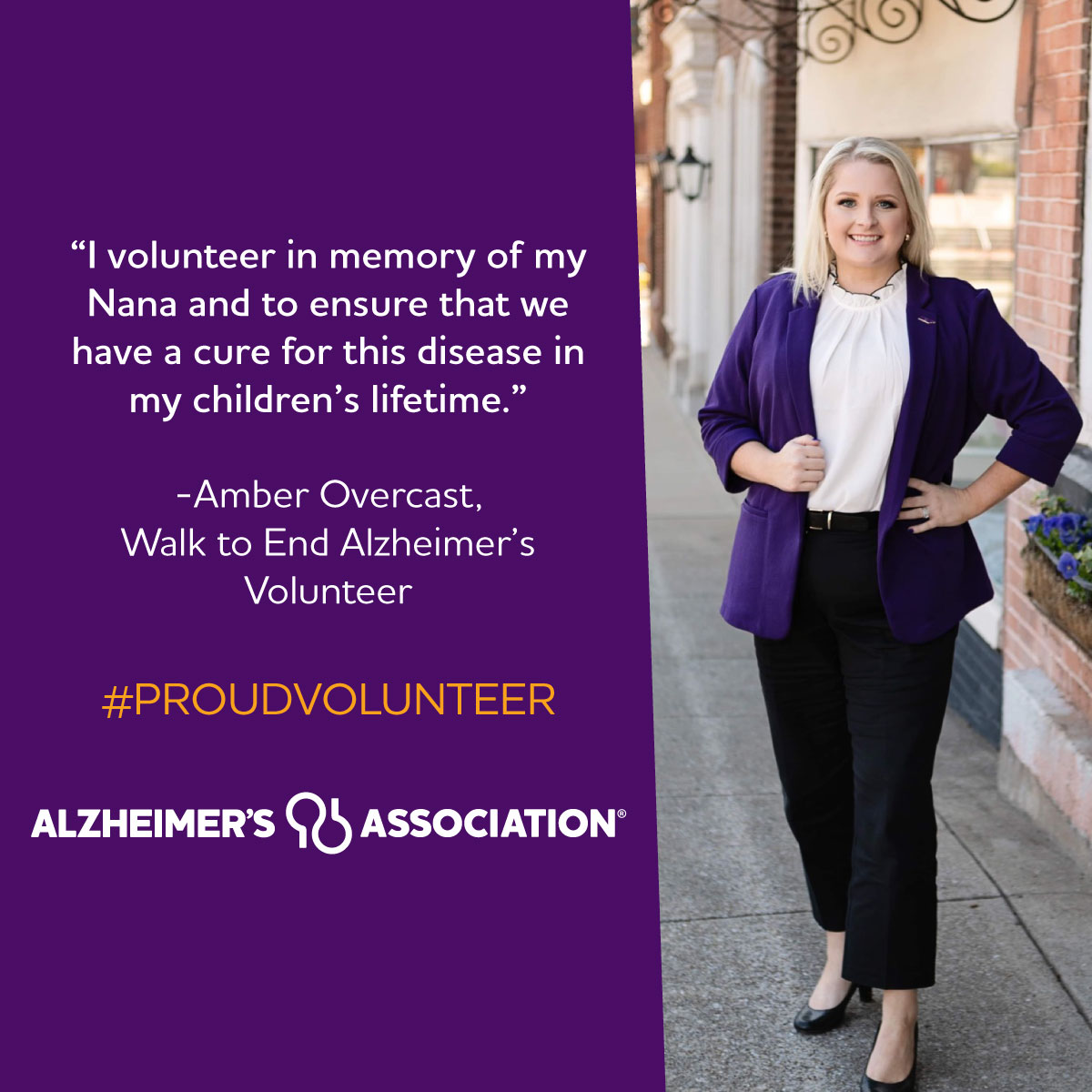 Amber helps raise funds for Alzheimer’s care, support & research as a Walk to End Alzheimer’s volunteer, while encouraging others in her community to do the same. Our volunteers are the heart of our mission. #NationalVolunteerWeek