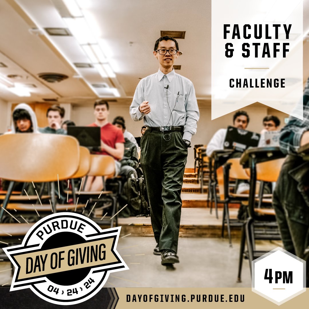 PurdueConvos's tweet image. 📣 It&apos;s Random Faculty/Staff Donor Power Hour for #PurdueDayofGiving! If you are Purdue Faculty/Staff and plan on making a gift to #PurdueConvos, please give during this hour (4-5pm) to give Convos a chance to win $500! 💛🖤 

Make a gift: bit.ly/4dcuGIj