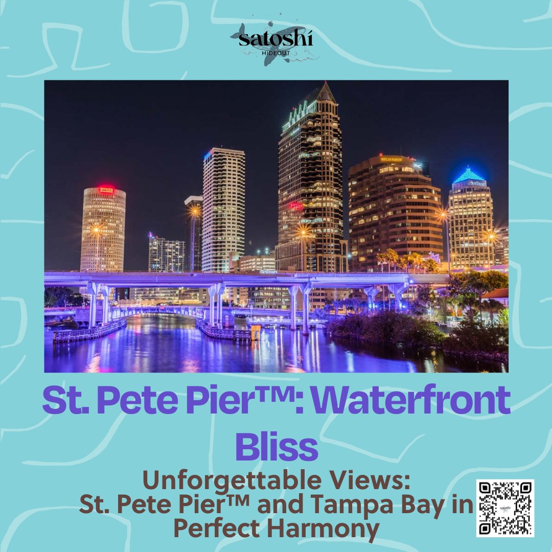 'Enjoy waterfront views and activities at the St. Pete Pier™, a bustling hotspot in #stpete. #satoshihideout #thehideoutyouvebeenlookingfor'