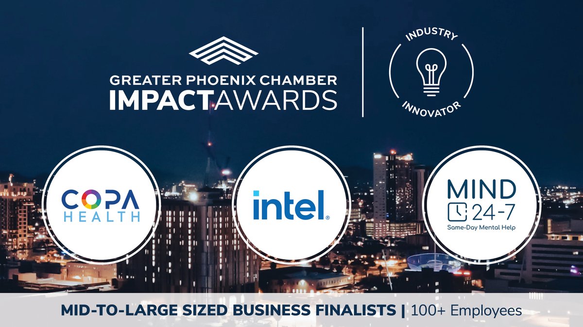 Help decide who will be named Business of the Year at the 2024 IMPACT Awards! Vote for your favorite Industry Innovator in the mid-to-large business sector >> phoenixchamber.com/impactvote #PHXIMPACT24 @CopaHealth @intel @MIND_24_7