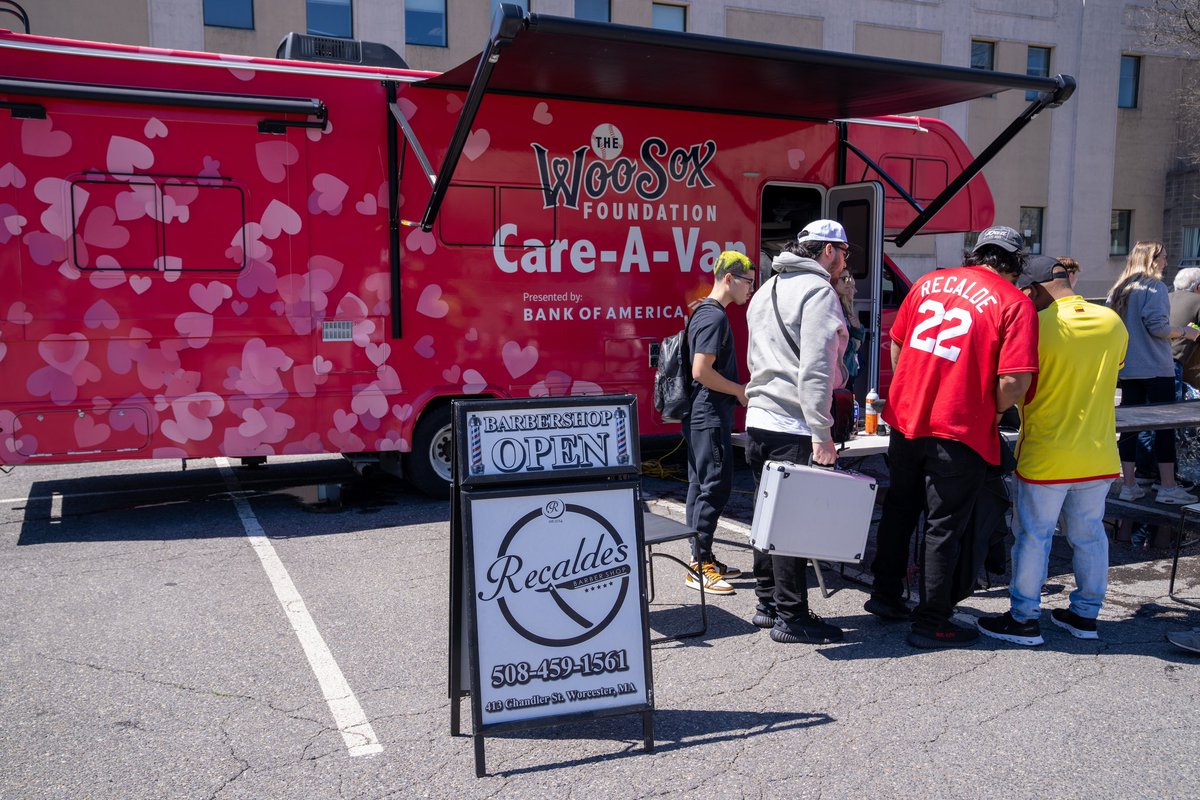 WooSoxFDN's tweet photo. Yesterday, we commemorated the second anniversary of the WooSox Foundation Care-A-Van, presented by @BankofAmerica, by passing out hygiene kits and offering free haircuts, provided by our friends at Recalde’s Barber Shop👏❤️

https://t.co/GLUTZVVUXK https://t.co/HVIuVCWVtc