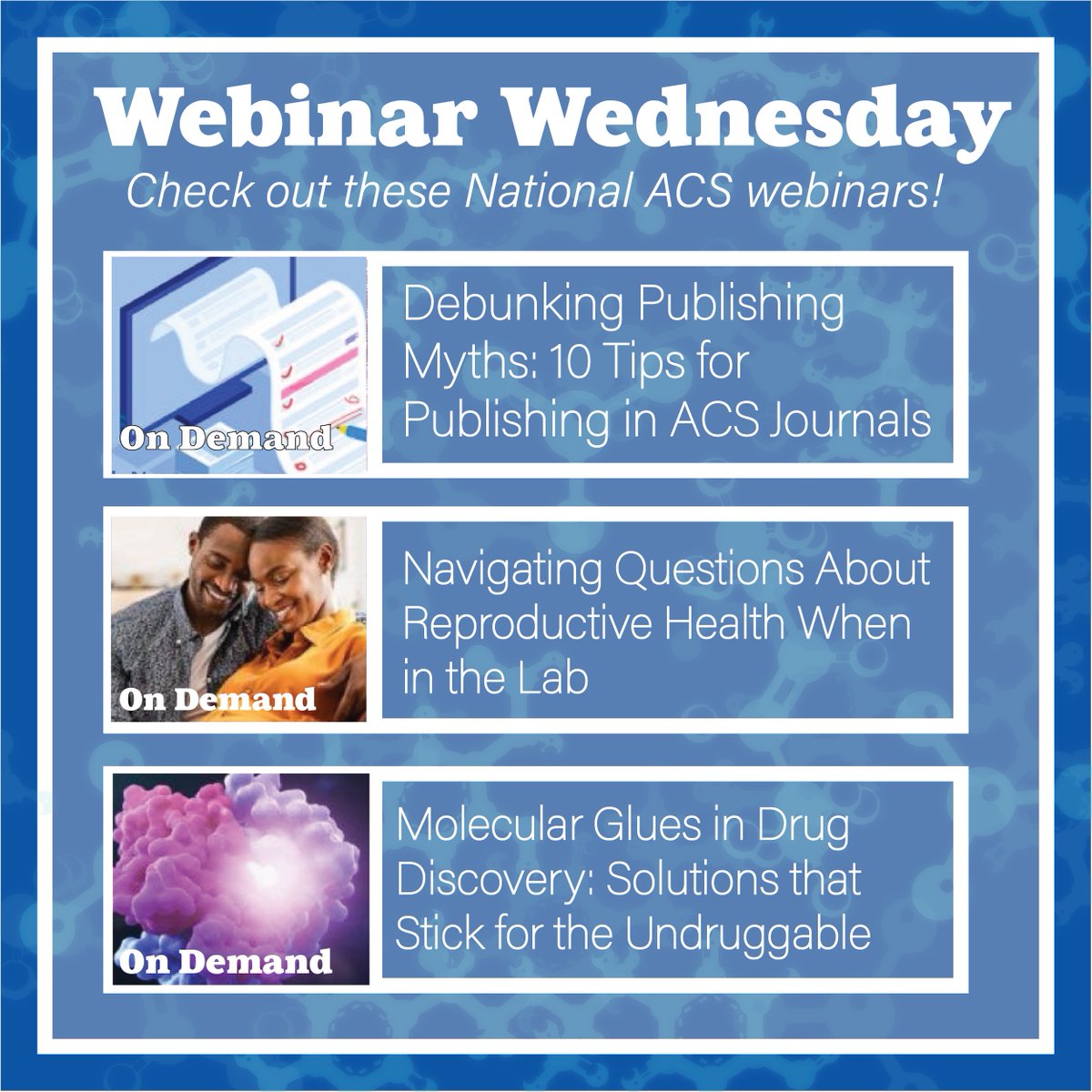 Did you know that National ACS produces webinars? Check out these webinars at acs.org/acs-webinars.h…. Images used in this post are from acs.org.