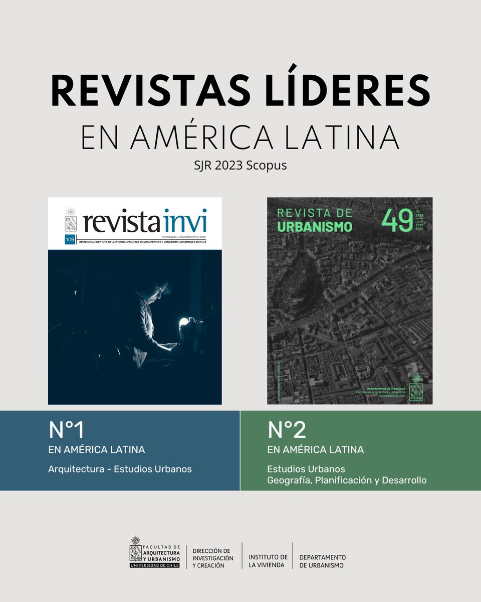 MundoFAU_uchile's tweet photo. ORGULLO FAU 👏🏽 @revistainvi y @rdeurbanismo se posicionan en 1° y 2° en América Latina en las áreas de Arquitectura y Estudios Urbanos de acuerdo con el último SCImago Journal Rank 2023,✨

Excelente noticia 🌟 Lee más en https://t.co/MAMaZmhrfh https://t.co/KAFf8Cf7Wq