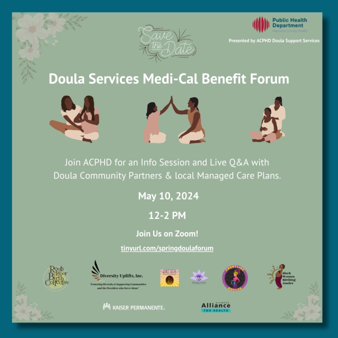 We are excited to announce our upcoming/2nd Spring ACPHD #Doula Benefit Medi-Cal Forum! May 10th, from 12 pm to 2 pm on Zoom. Please feel free to share this invite with others in your network. ZOOM LINK: tinyurl.com/springdoulafor…