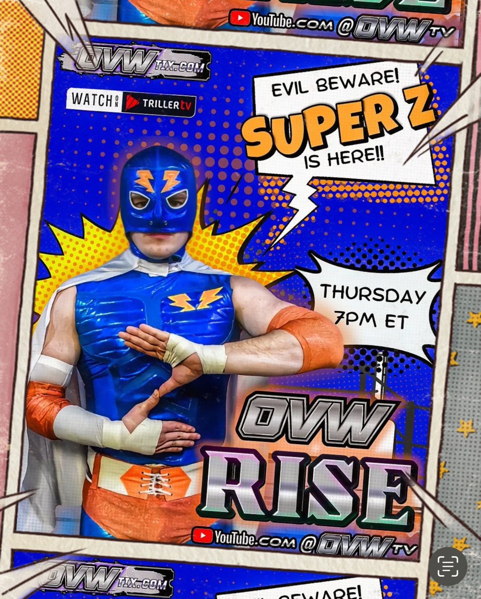 Evil beware because Super Z will be in action this THURSDAY at #OVWRise

Meet OVW’s resident Super Hero! Reserve you spot at OVWTix.com

#Prowrestling #superhero #ovw #hero #wrestler #live