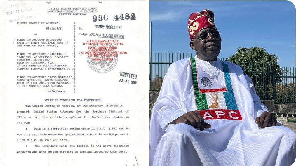 REMINDER: In 1993, Bola Tinubu surrendered $460,000 to the US government after a Chicago court found the income came from heroin trafficking and money laundering.