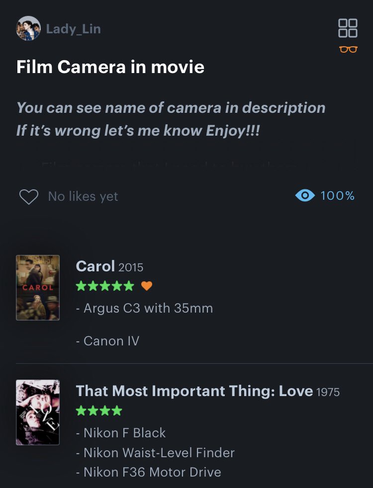 My first list on Letterboxd 
I hope in might be useful if anyone want to buy them and someone who love film camera
Let’s throw out a digital camera and starting take a film camera instead 🎞