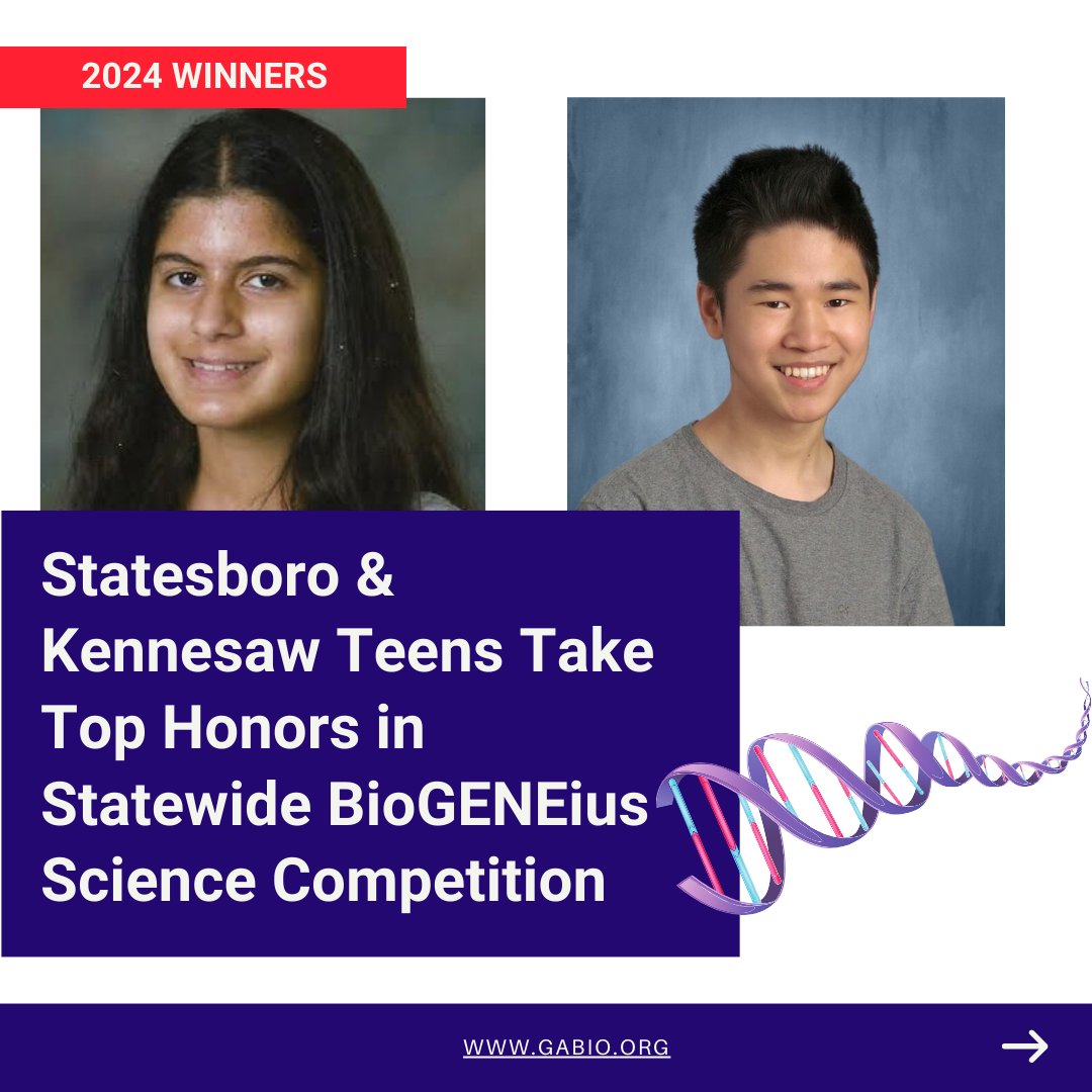 Congratulations to Sanan Khairabadi, a junior at Statesboro High School, on winning the 2024 Georgia #BioGENEius Challenge! We also congratulate Eugene Kang, a sophomore at Harrison High School in Kennesaw, runner-up of the competition. #BioGENEius einpresswire.com/article/706218…
