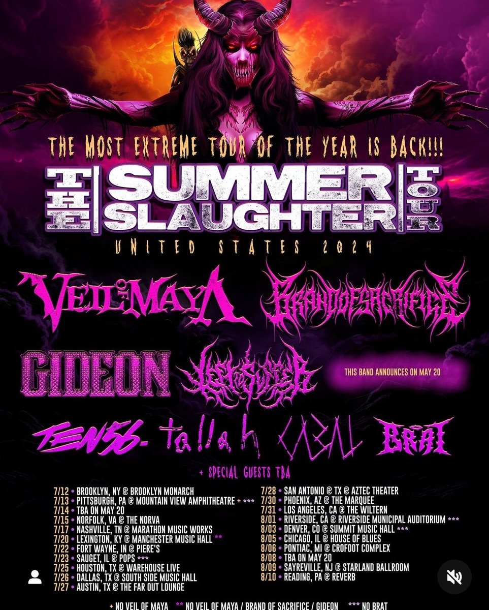 So stoked to see the return of Summer Slaughter and over the moon to see Tallah as part of the tour. He'll yeah! #summerslaughter #talkah #earacherecords