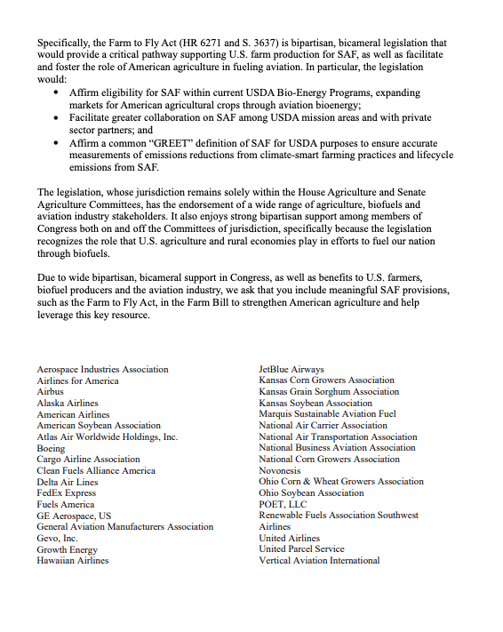 My #FarmToFly Act will create new, robust markets for American agriculture products, drive rural economic development & strengthen our energy resources. I'm grateful for the broad support for the bill! I hope to see it in this year's Farm Bill! @JerryMoran @HouseAgGOP (1/2)