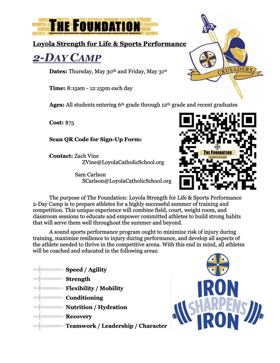 Coach_Vine's tweet photo. Huge opportunity at Loyola this Summer.

Any athletes interested should scan the QRs or shoot me an email.

WITH PURPOSE ⚔️ ON PURPOSE. https://t.co/OCmRPcuZVc