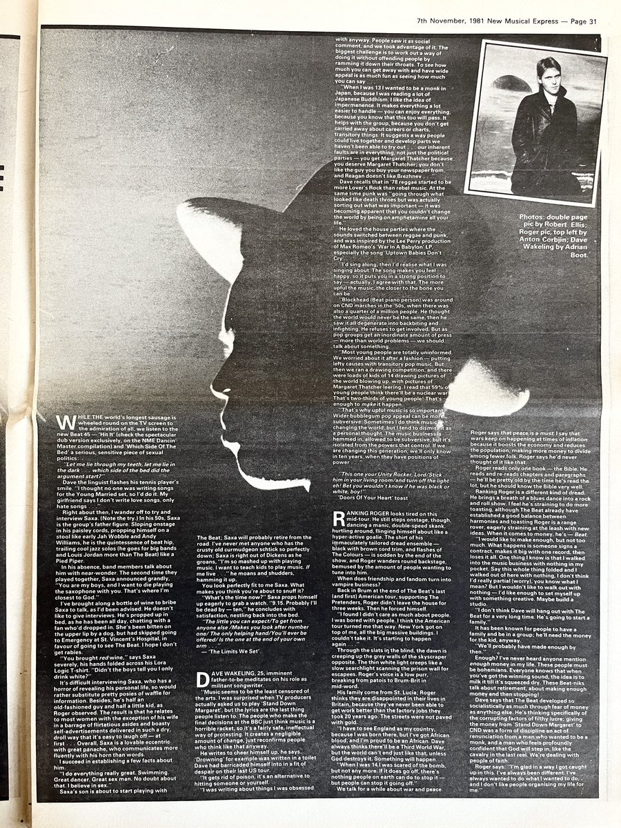 The Beat, interviewed by Vivien Goldman. Pics by Anton Corbijn and Adrian Boot. New Musical Express, 7 November 1981.