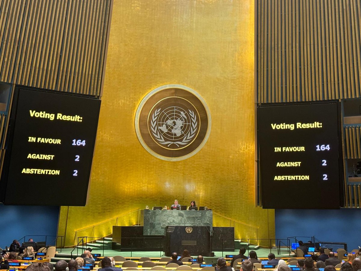 An  overwhelming vote for BBNJ in the United Nations today.  The General Assembly voted 164-2 to approve the resolution to establish a preparatory commission to prepare for entry into force of the BBNJ Agreement. And spoiler amendments similarly - only gained 5 or 6 votes.