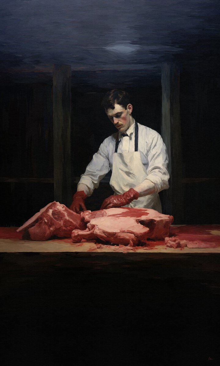 'CH. I - The Butcher', part of my 'A piece of me(at)' series, on @SuperRare homepage. Feels good. 9.5 hours left on the auction. Current bid: 1 ETH 🥩 Link & infos about the collection ↓