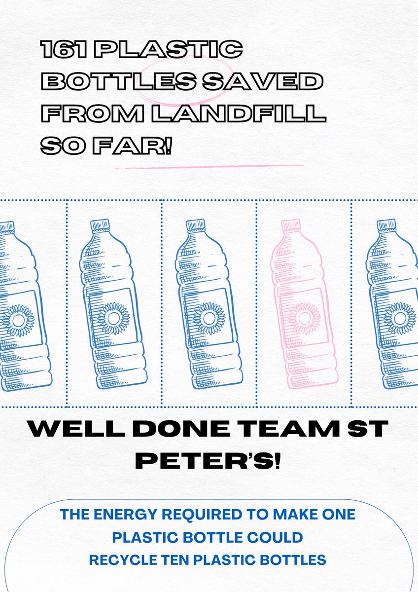 A whopping 161 plastic bottles rescued from going to landfill in just 2 days! 
<a href="/StPetersSch/">St Peter's Catholic School</a> 
♻️🗑️💪