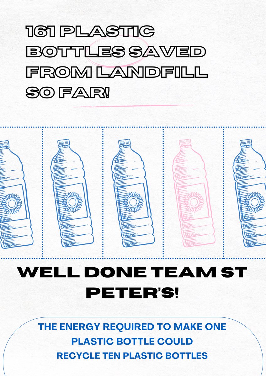 A whopping 161 plastic bottles rescued from going to landfill in just 2 days! @StPetersSch ♻️🗑️💪