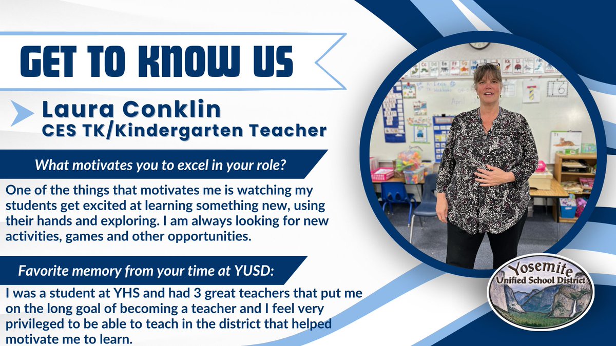 Get to know....Laura Conklin, Coarsegold Elementary TK/K Teacher!

#gettoknowus #yusdsuperstar #coarsegoldcougars