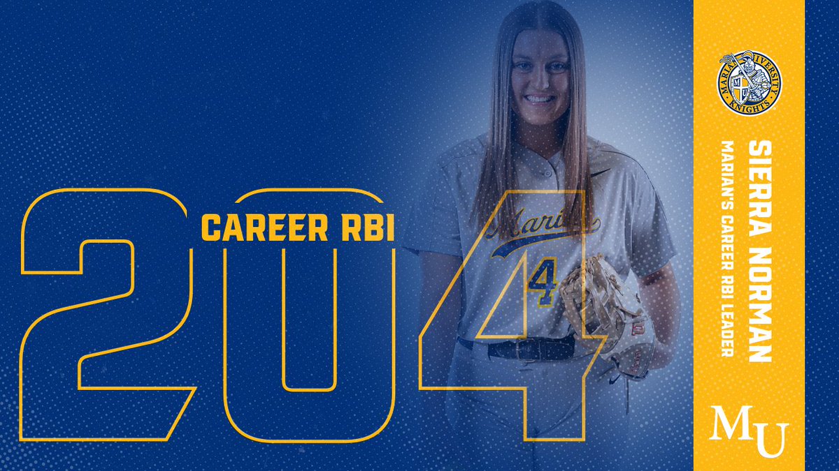 SB | T5 | Marian 9-0 MVNU With a bases-loaded walk in the fifth inning, Sierra Norman has just became Marian's career-leader in RBI as she passes Shelbie Stotts for the @MarianKnightsSB All-Time lead with 204 in her career!