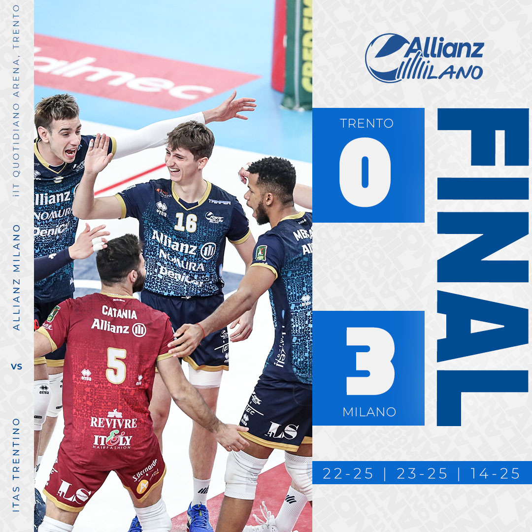 𝐅𝐈𝐍𝐀𝐋 𝐒𝐂𝐎𝐑𝐄 ✨

0-3 #TrentoMilano ⚪️🔵
22-25, 23-25, 14-25

#Superlega #cheplayoff #AllianzMilano #ForzaMilano #Pallavolo #Volley #Volleyball