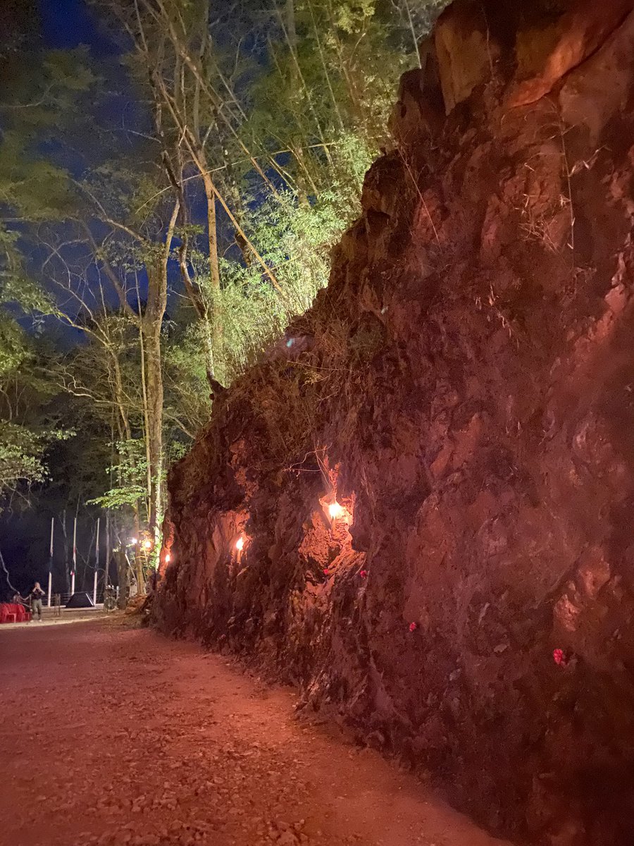 Bamboo lanterns at #HellfirePass are being lit now for #DawnService. This was how Konyu Cutting work site was illuminated during the construction in WWII  #AnzacDay2024  #BurmaThaiRailway