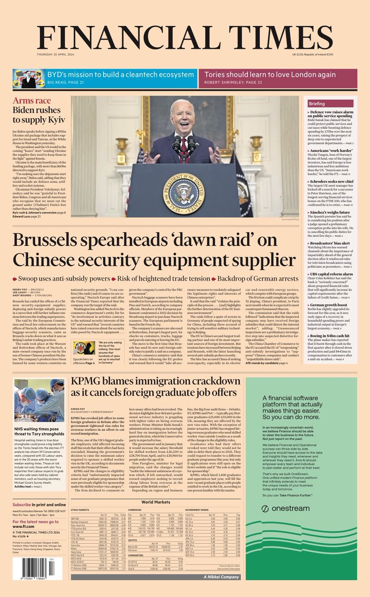 FINANCIAL TIMES: Brussels spearheads ‘dawn raid’ on Chinese security equipment supplier #TomorrowsPapersToday