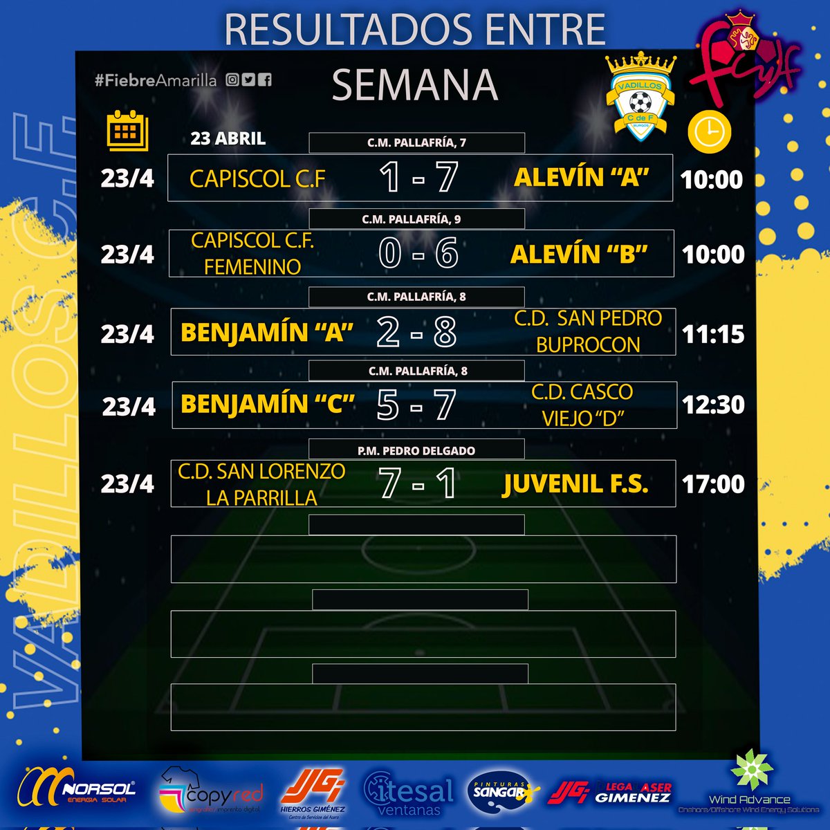 Resultados de los partidos de ayer, 23 Abril. 💛💙 #FiebreAmarilla #FamiliaVadillista