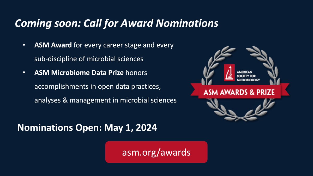 🚨 Nominations for the @ASMicrobiology Microbiome Data Prize open in one week and close 6/24. Nominate a colleague or yourself for this prestigious award recognizing outstanding contributions in open data science and data management for #microbiology research!