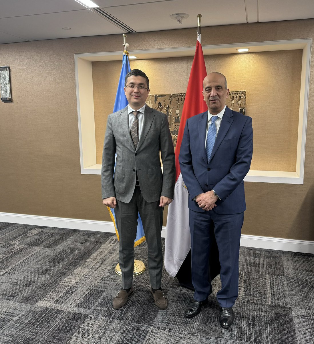 Visited the @UNEgypt and had a very productive meeting w/ Amb. Osama M. Abdelkhalek @EgyptPRNewYork. Explored the ways of promoting the initiatives of both 🇺🇿 and 🇪🇬 at the #UN.

@Uzbekistanun