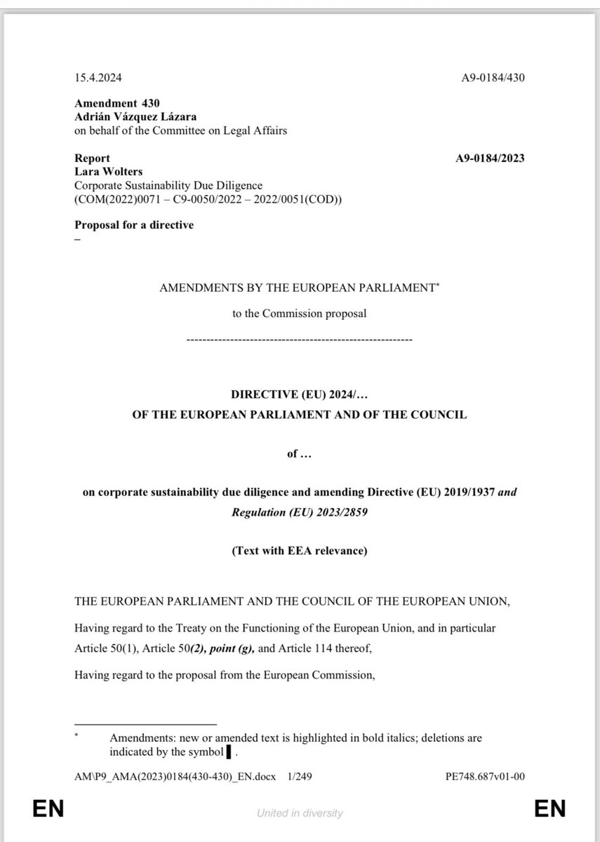 Después de 10 años de presentar la Res. 26/9 que creó el GT de Empresas&DDHH, la UE ha adoptado el #CSRDD. ¡Este es un paso crucial hacia la responsabilidad corporativa y la protección de los #DerechosHumanos en la era globalizada! ¡Un salto hacia un mundo más justo y equitativo