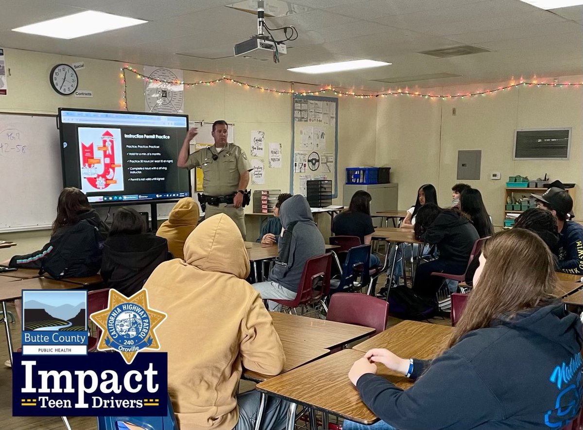 CHP_Oroville's tweet image. 🚗📚 Teaching safe driving at Las Plumas High with Impact Teen Driver! Vital info on CA's Graduated Driver License program shared. Thanks to Butte County Public Health for allowing us to collaborate! #DriveSafe #TeenDrivers #ImpactTeenDriver #OrovilleCHP 🚓👍