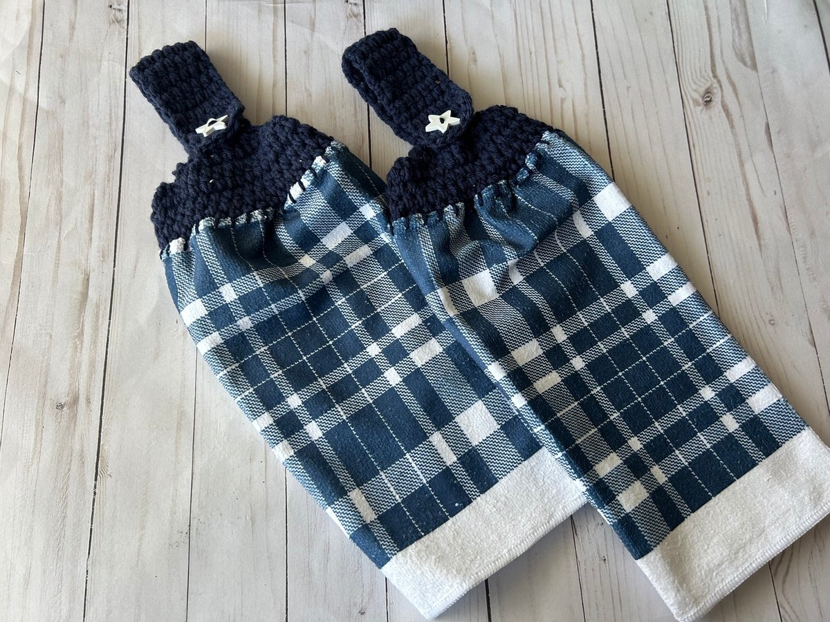 2 Navy Plaid Kitchen Towels tuppu.net/8c52e27 #craftshout #craftbizparty #KitchenDecor