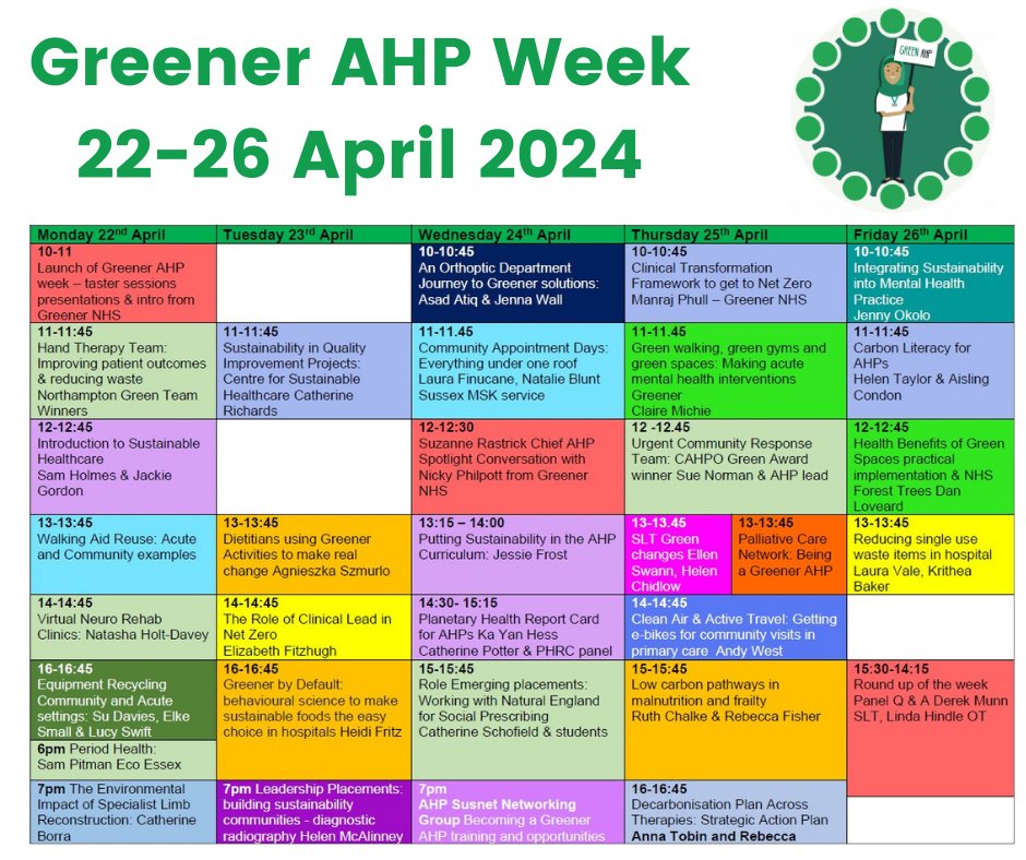 Some interesting sessions available tomorrow for #GreenerAHP week @LiverpoolWomens  #NetZeroTherapies #GreenGym #CleanAir #ActiveTravel
Link to book all session here networks.sustainablehealthcare.org.uk/events