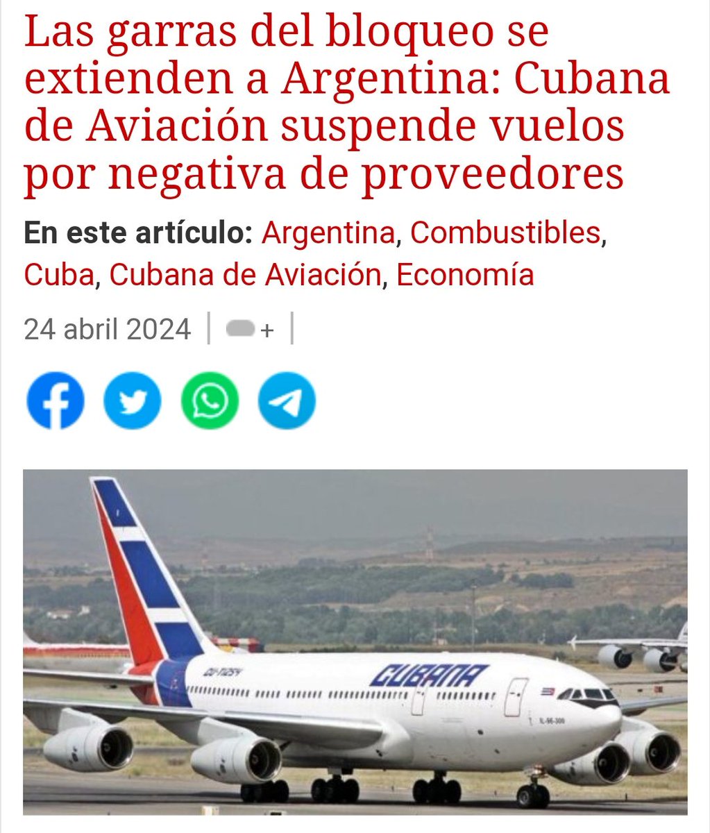 #ACTUALIDAD📰

Cubana de Aviación, S.A. anuncia la cancelación de los vuelos CU360/CU361 programados para el 23 y 24 de abril.

Abro 🧵 con los detalles