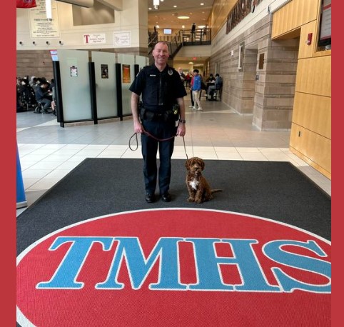 SRO Ryser was happy to welcome Officer Bingo from Belmont, MA Police Department to TMHS today where Officer Bingo had the chance to interact with some students while working on his training! #TPD #TMHS #schoolresourceofficers #bridgingthegap. TPD66 @tpsdistrict