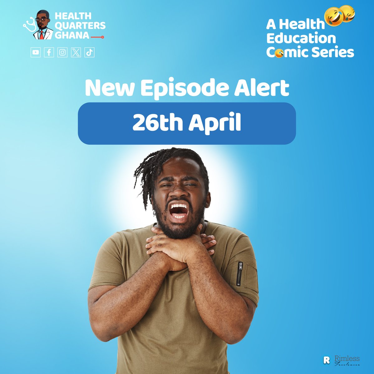 GhanaQuarters's tweet photo. Exciting news! Mark your calendars for April 26th - a new episode is coming. Have you ever been choked before? Share your experience - How did you feel? Who lent you a helping hand?  #NewEpisode #ChokedFeelings #hqg #healthquartersghana https://t.co/YM6gWa6Uz2