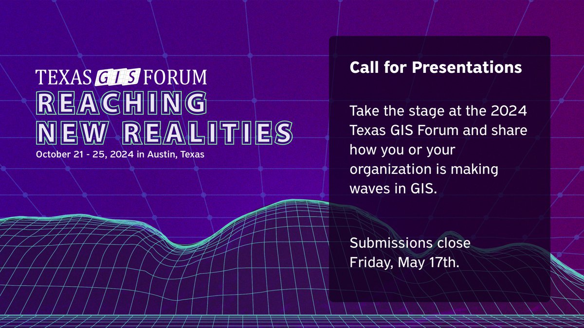 Submit your presentation and share your story on the biggest stage for GIS in Texas. Learn more: geographic.texas.gov/texas-gis-foru…