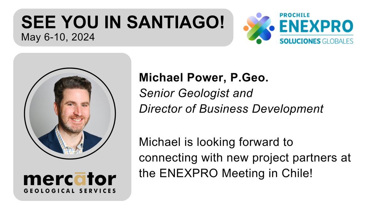 We're thrilled to be selected as an importer delegate for the Enexpro Soluciones Globales 2024 May 7-8 in Santiago de Chile!

<a href="/mikeyp22/">Michael Power</a> is excited to meet with partners &amp; clients for our #mineralresource, #prospectivity &amp; #mining services. Please reach out if you will be in town!