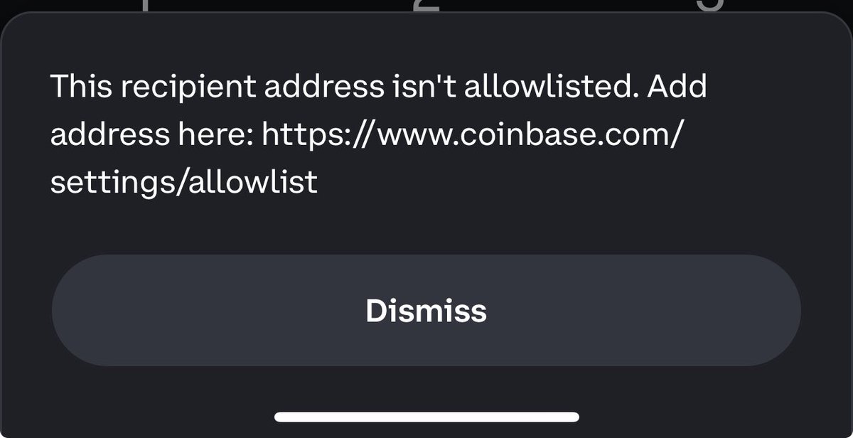 There is a problem with @coinbase . I’m trying to send money to an ALLOWLISTED address. One who I’ve used for over 2 years. It states the recipient is not allowlisted while in reality it is. @CoinbaseSupport