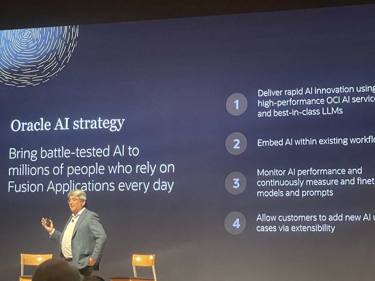 rebeccawetteman's tweet image. @stevenmiranda on @Oracle #AI differentiators: the sweet spot of customers’ application data is all in the Fusion database #OracleAnalystSummit
