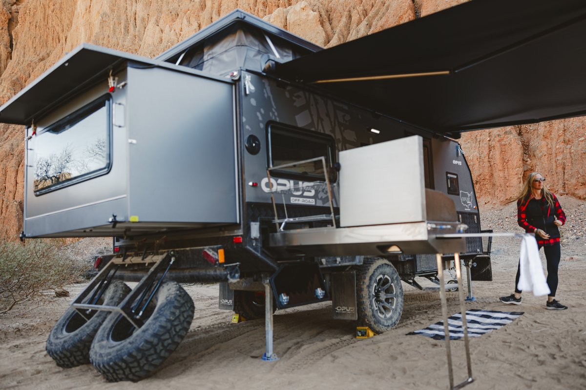 The #OP15 from Opus Camper - Fitted with a king size bed and long bunk beds for even the tallest #overlander |  #offroadcampers #offroadtrailers #offroadlife #offroadliving #realpeoplerealadventures