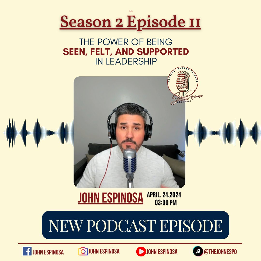 Season 2 Episode 11:
The Power of Being Seen, Felt, and Supported in Leadership

Tune In
Youtube: youtube.com/watch?v=K0-xwz…
Podcast: spotifyanchor-web.app.link/e/yTK2Xhx63Ib

#LeadershipInsights #EmployeeEngagement #SupportiveLeadership #EmpathyInLeadership #teamculture #Trust #LeadershipSkills